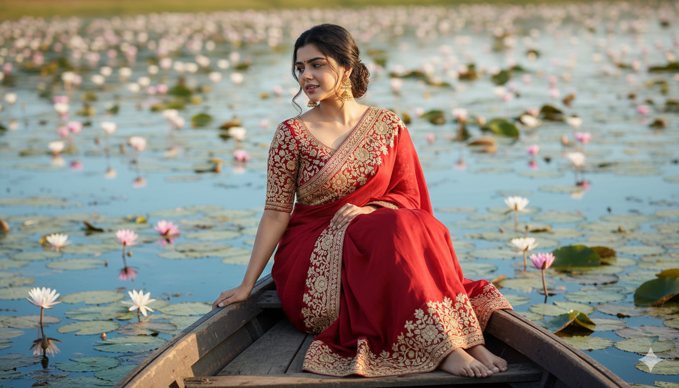 Traditional Sari Portrait by Water
